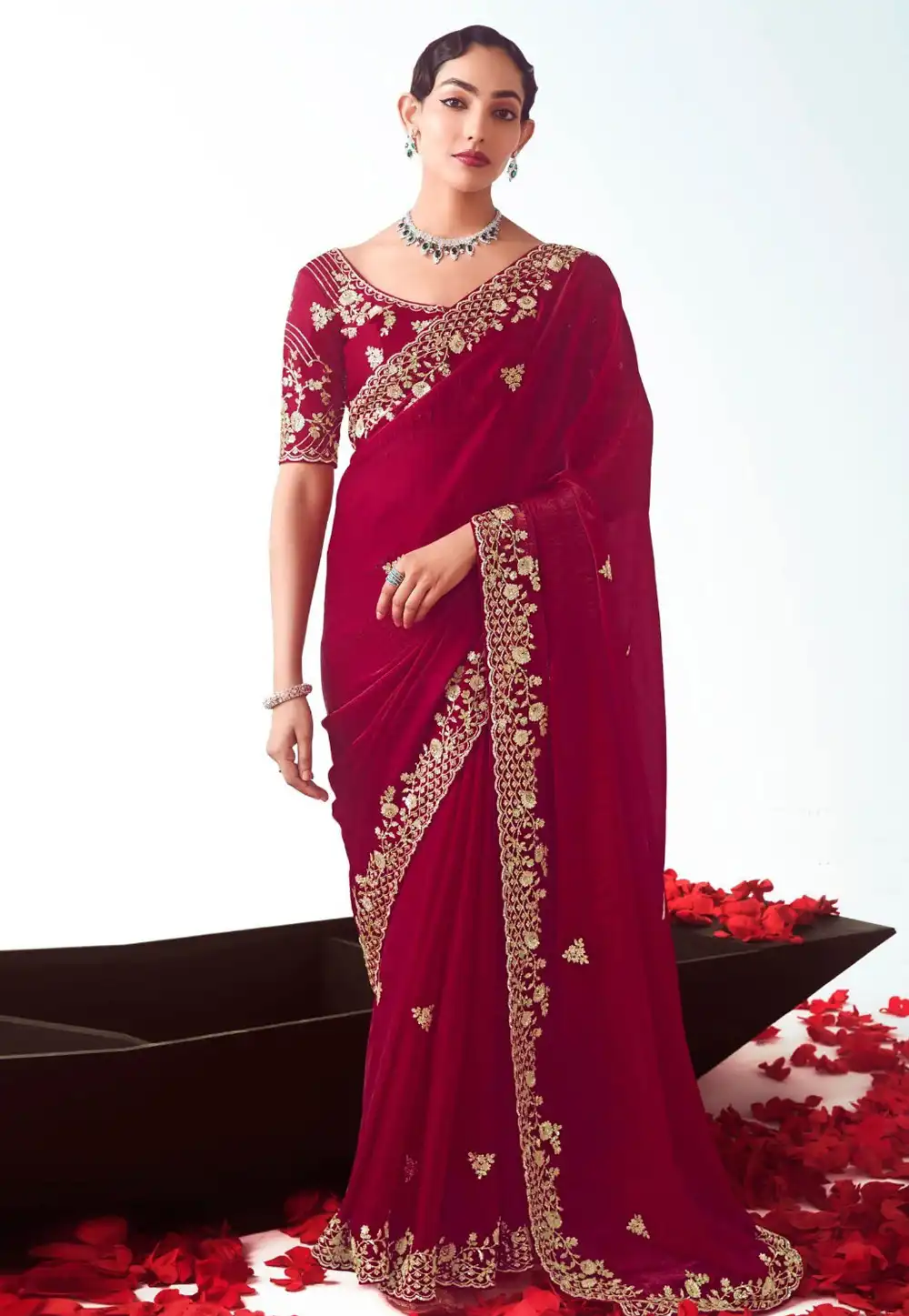 Magenta Tissue Saree With Blouse 322116