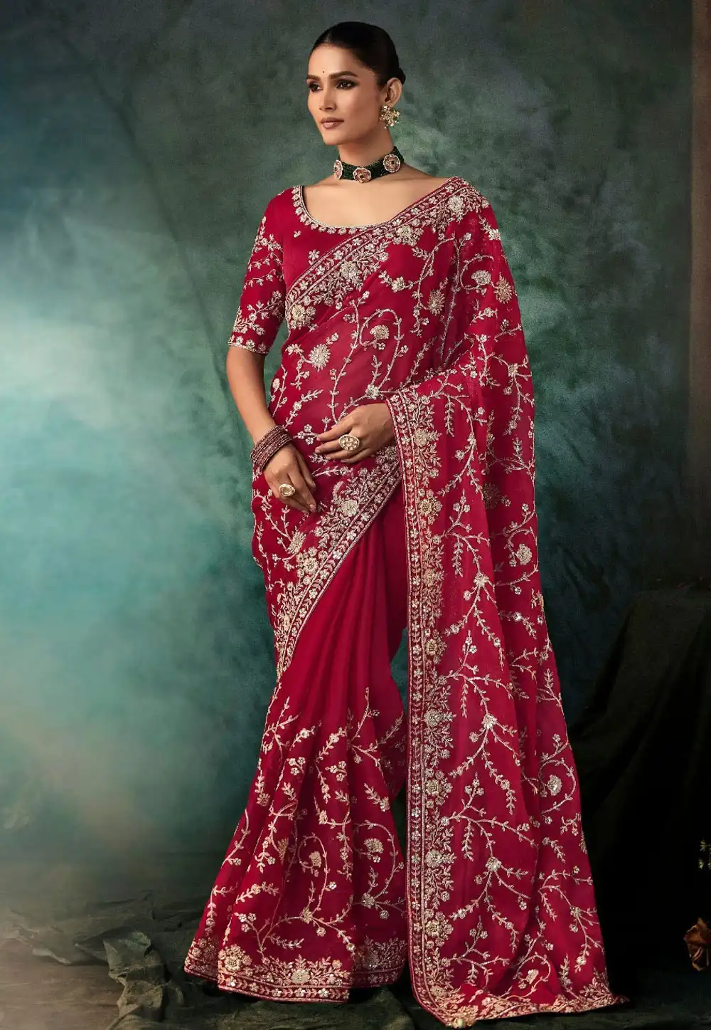 Magenta Tissue Saree With Blouse 319753