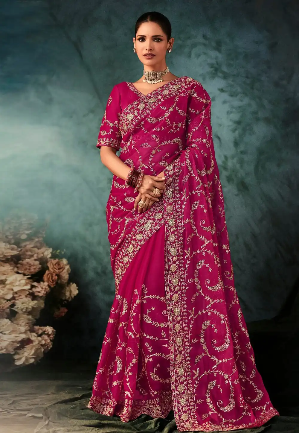Magenta Tissue Saree With Blouse 319755