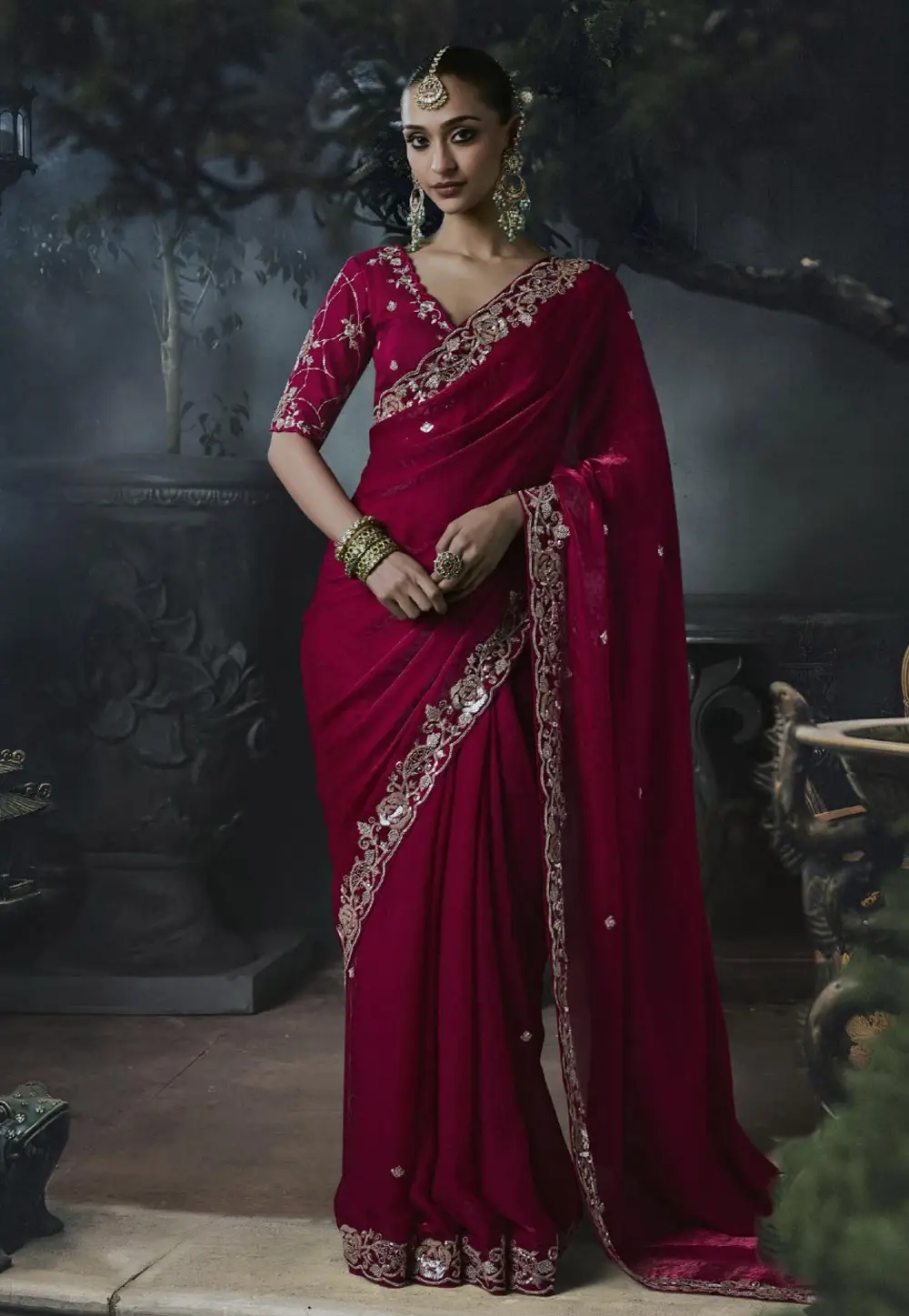 Magenta Tissue Silk Saree With Blouse 333024