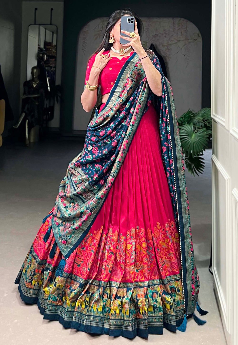 Magenta Tussar Silk Circular Lehenga Choli 309550