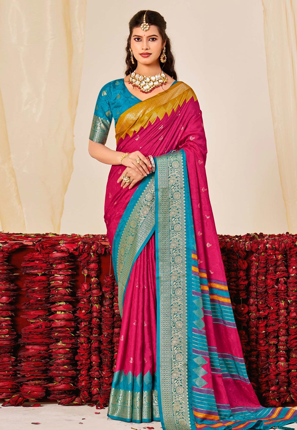 Magenta Tussar Silk Saree With Blouse 320275
