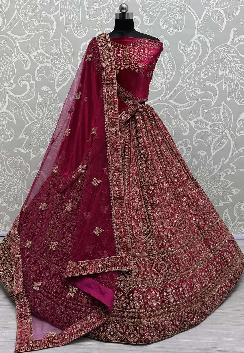 Magenta Velvet Bridal Lehenga Choli 310320