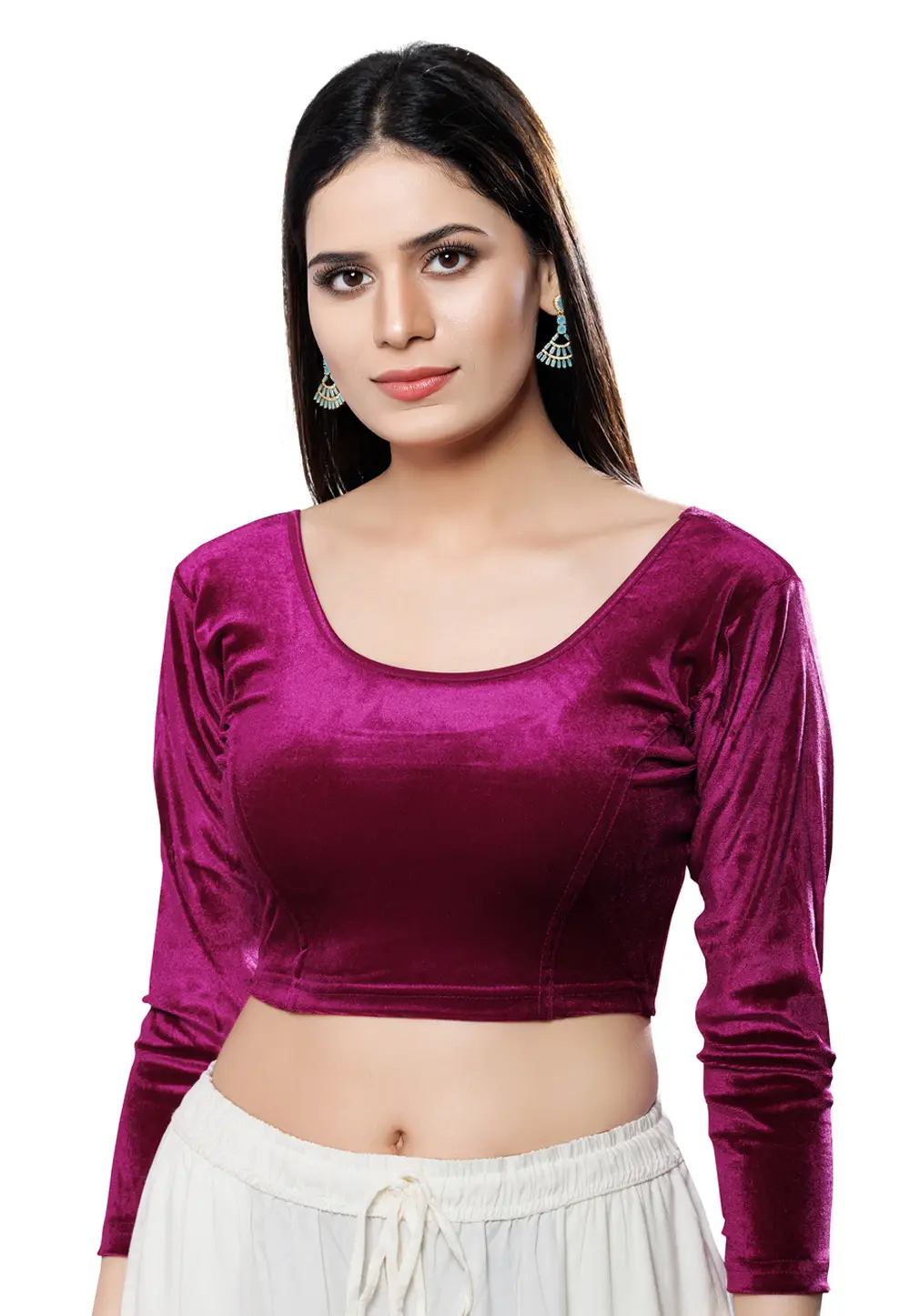 Magenta Velvet Readymade Blouse 333480