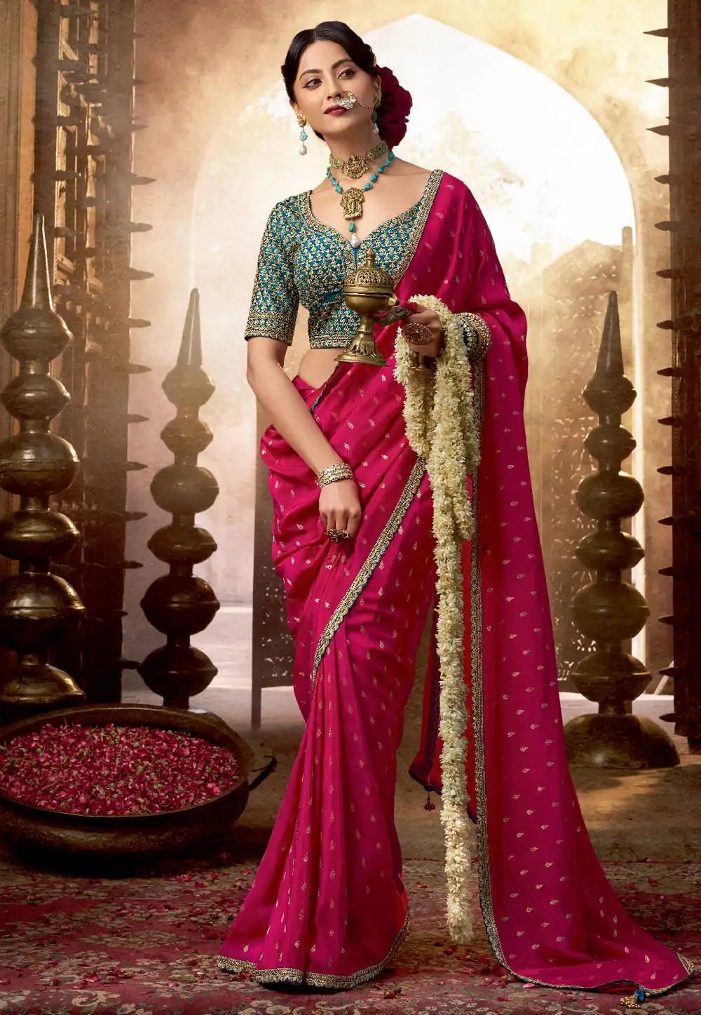 Magenta Viscose Crepe Saree With Blouse 313429