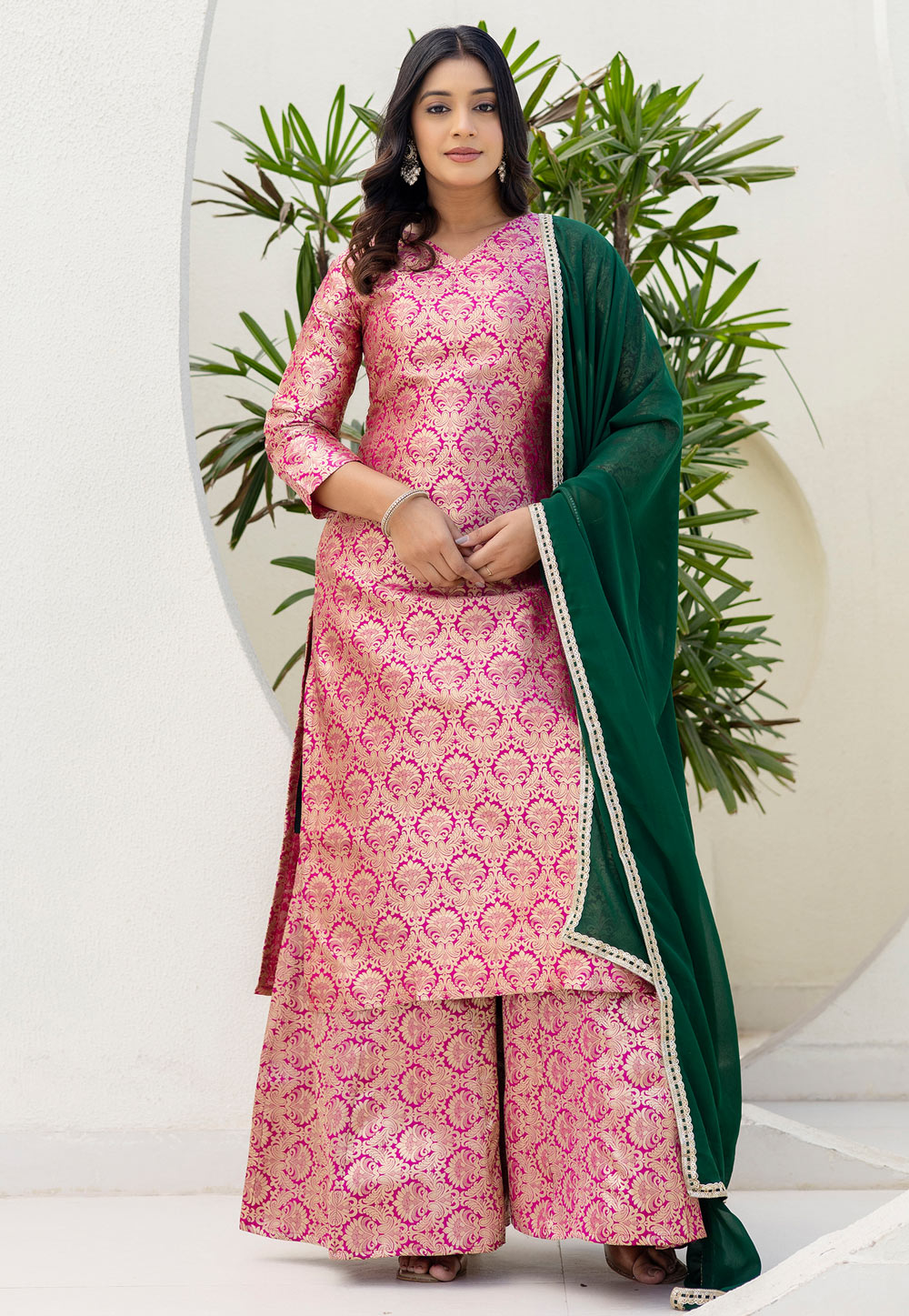 Magenta Viscose Jacquard Readymade Pakistani Suit 322451