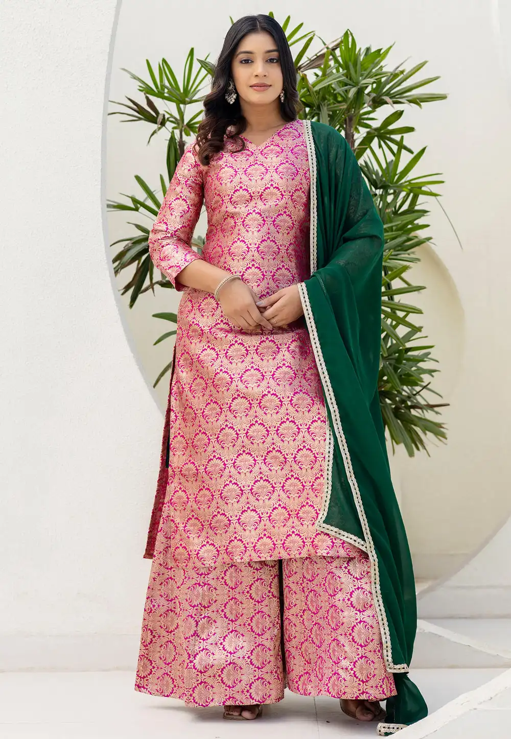 Magenta Viscose Jacquard Readymade Pakistani Suit 322451