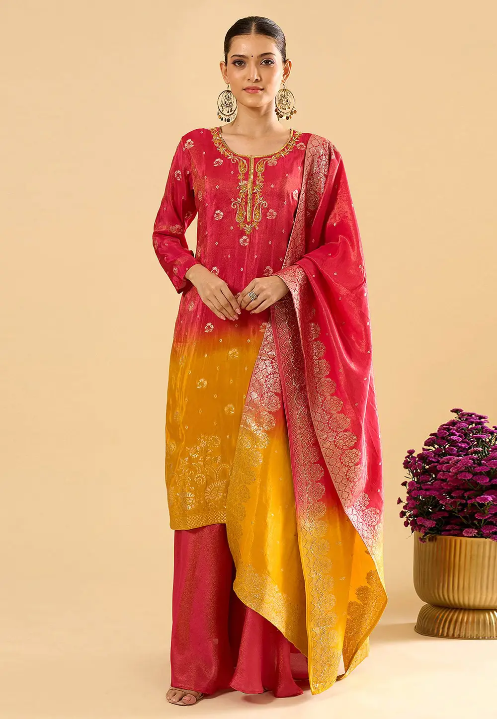 Magenta Viscose Jacquard Readymade Pakistani Suit 330941
