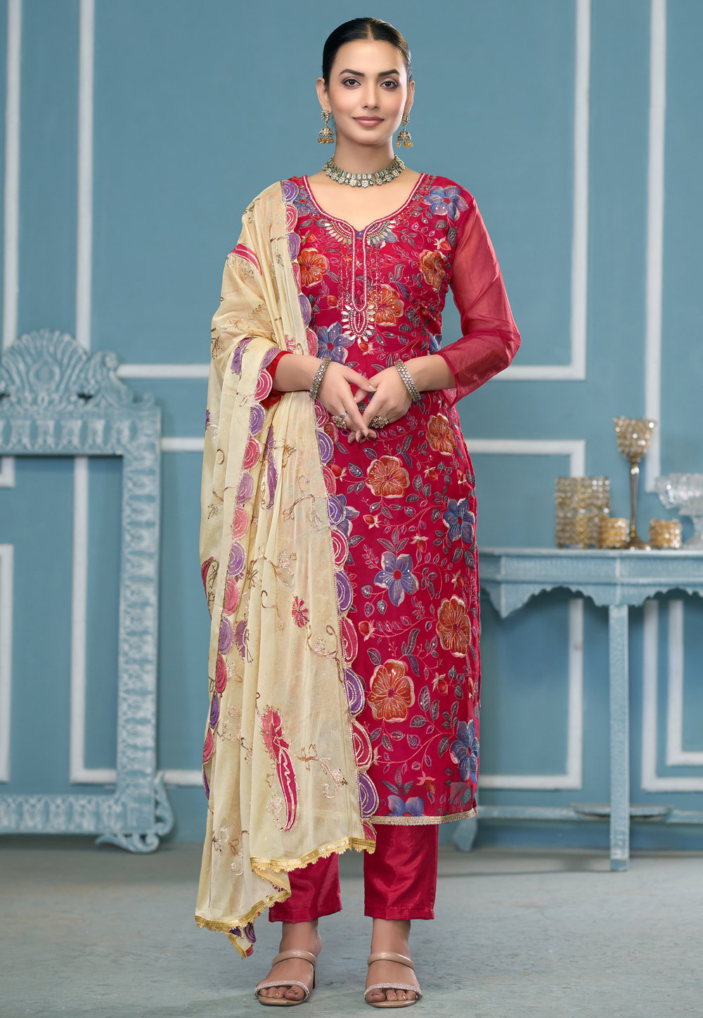 Magenta Viscose Pakistani Suit 307434