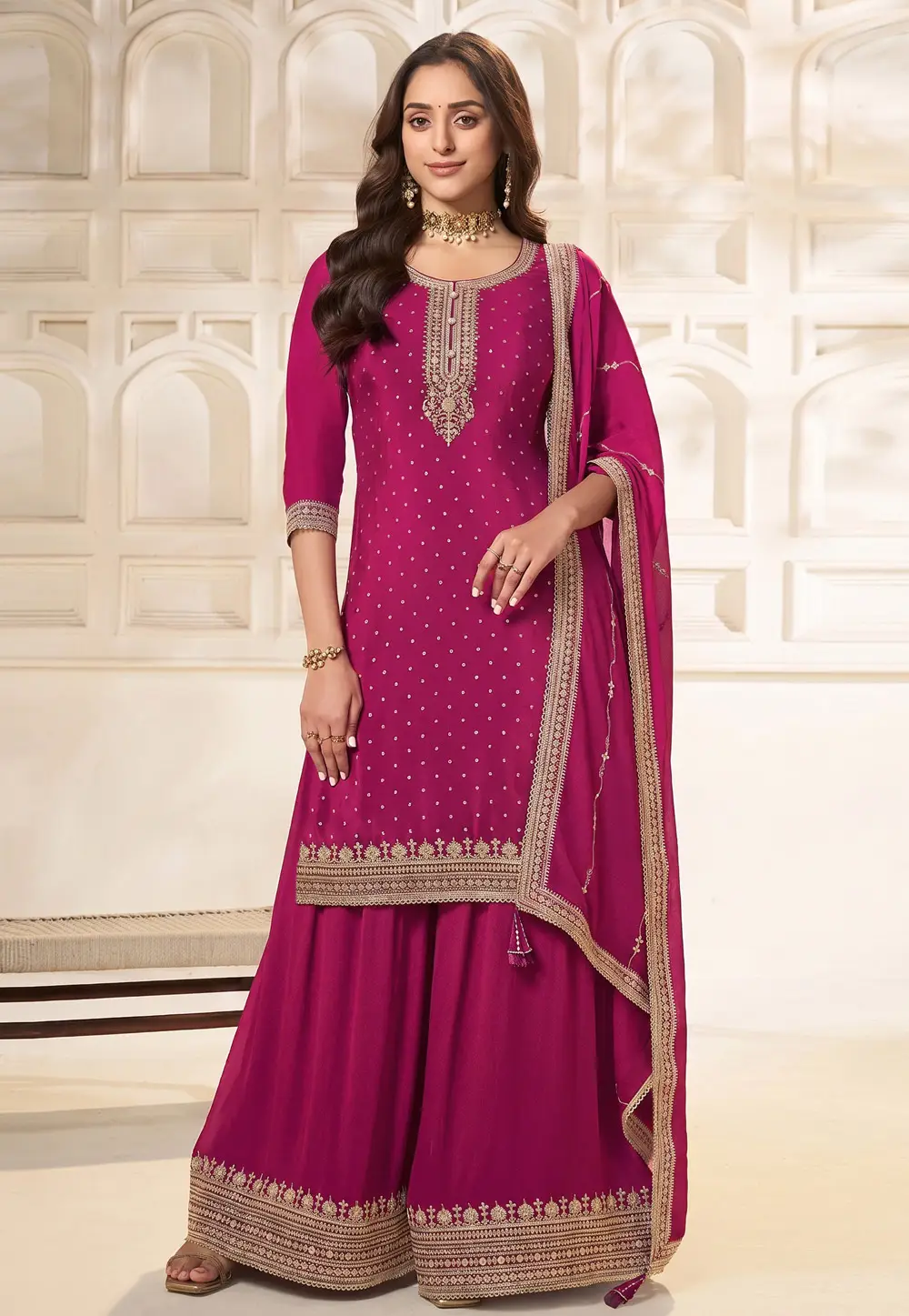 Magenta Viscose Palazzo Suit 331063