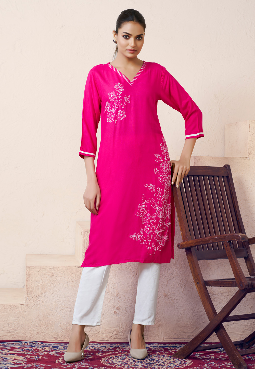 Magenta Viscose Rayon Long Tunic 313416