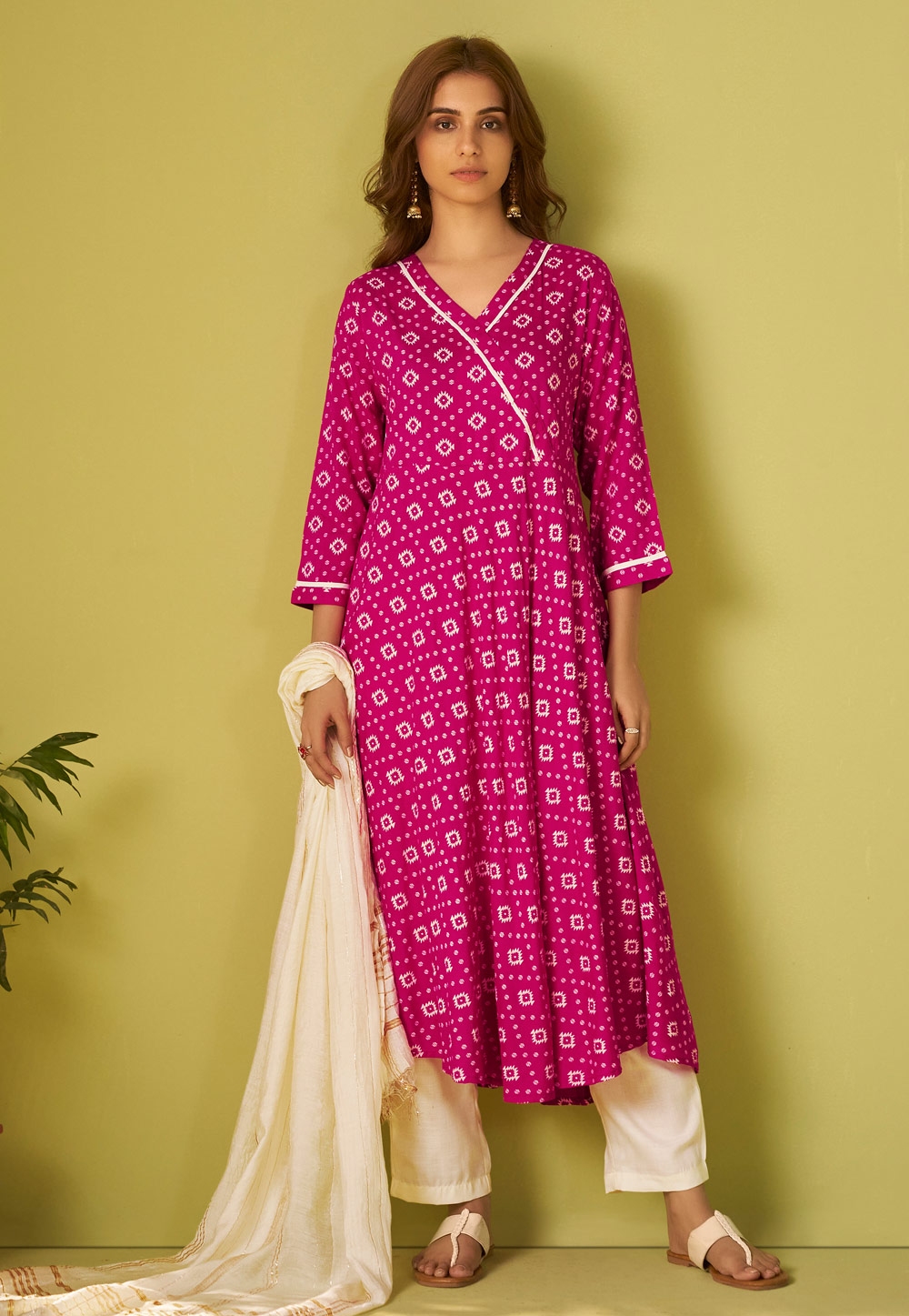 Magenta Viscose Rayon Readymade Anarkali Suit 321803