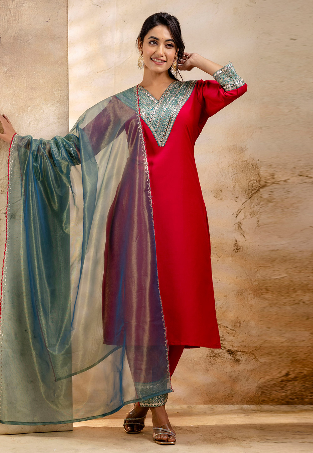 Magenta Viscose Rayon Readymade Pant Style Suit 329983