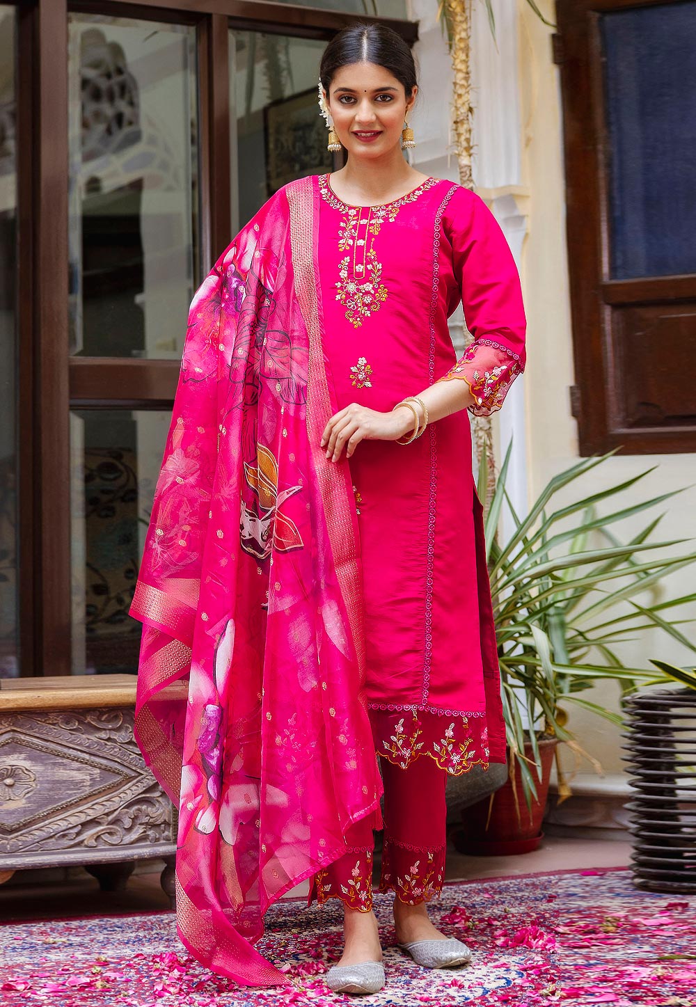 Magenta Viscose Readymade Pakistani Suit 308508