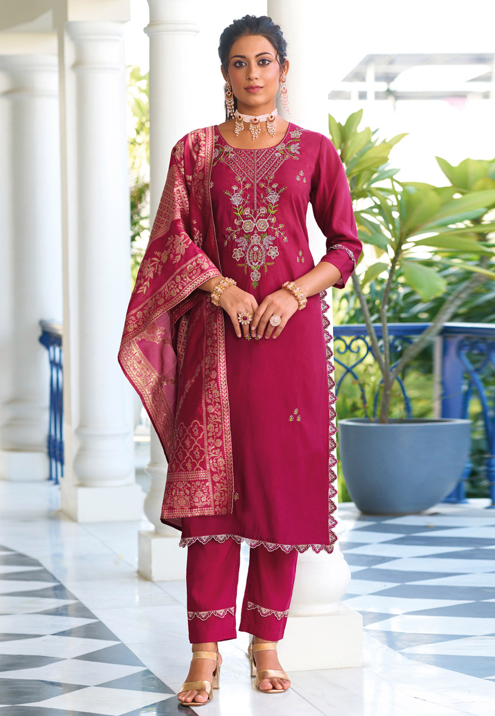 Magenta Viscose Readymade Pakistani Suit 308706