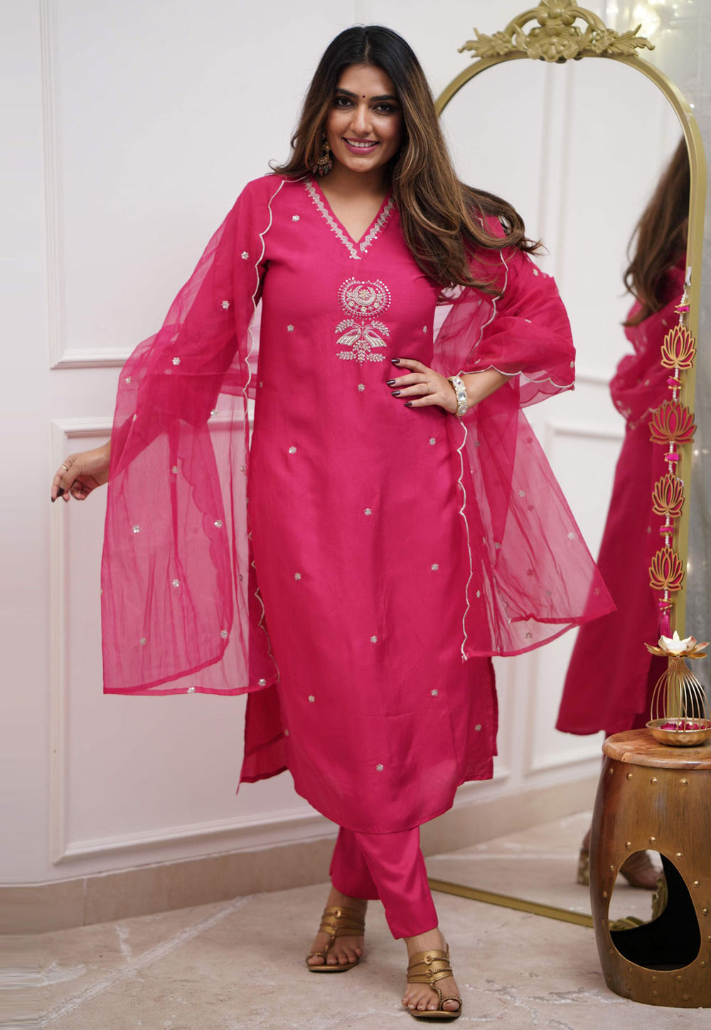 Magenta Viscose Readymade Pakistani Suit 309473