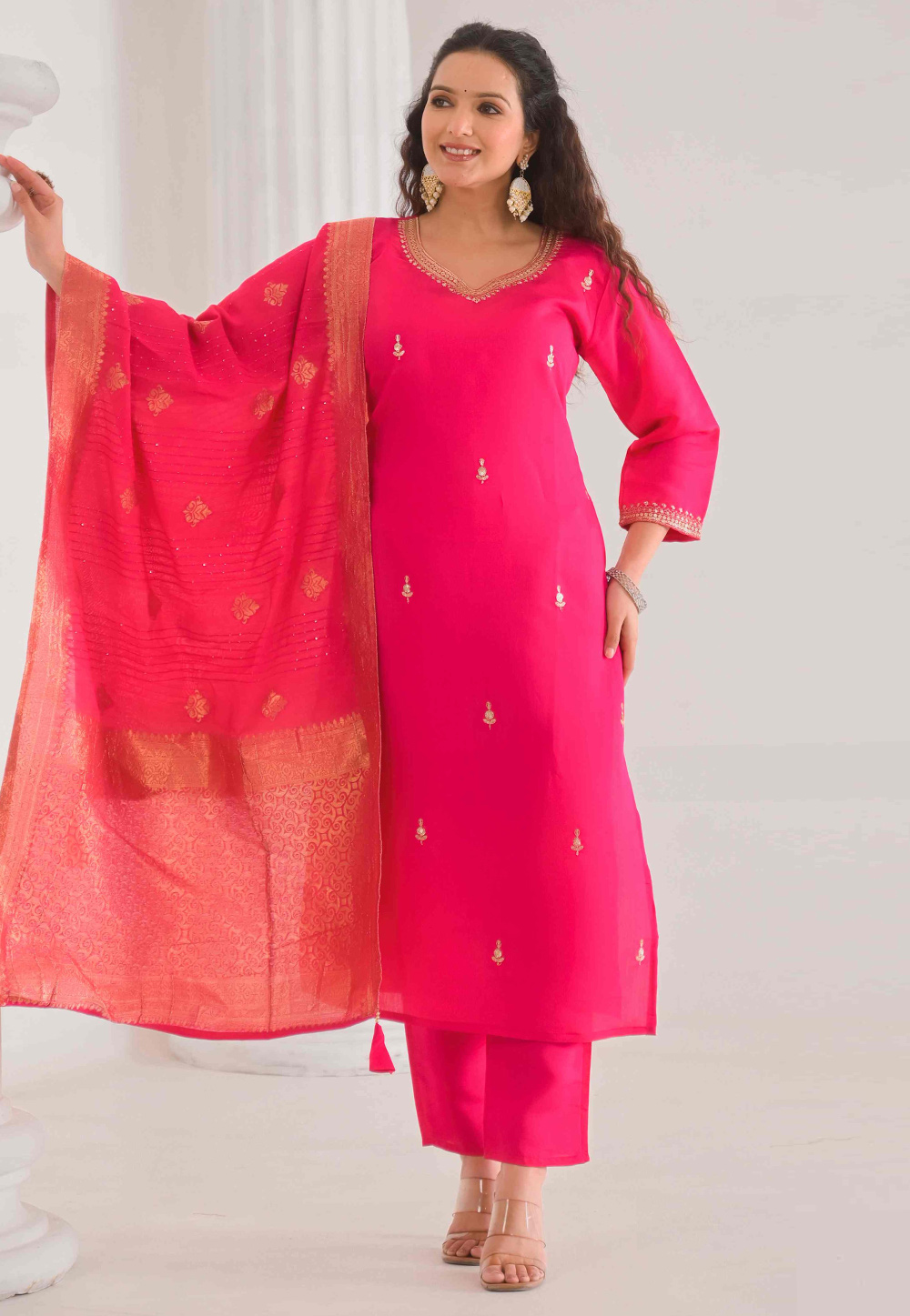 Magenta Viscose Readymade Pakistani Suit 308801