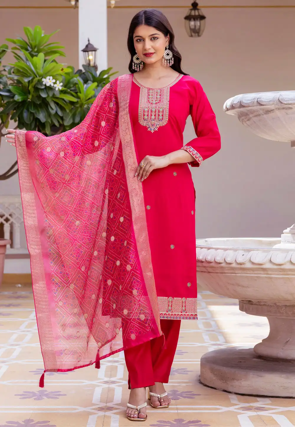 Magenta Viscose Readymade Pant Style Suit 326183