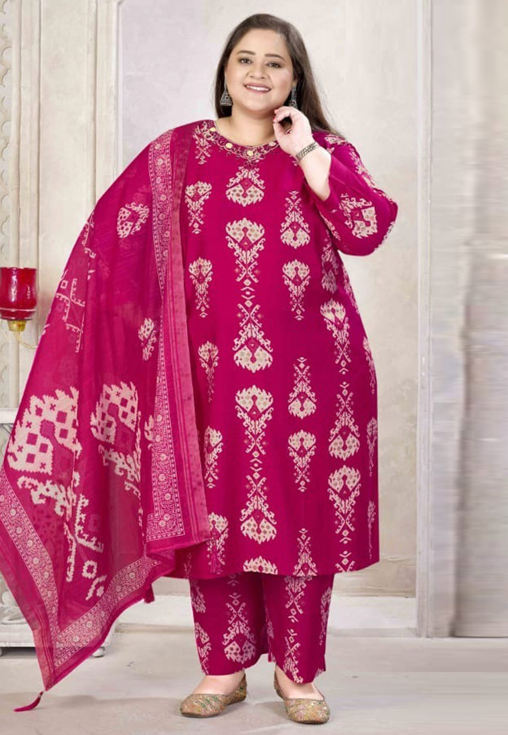 Magenta Viscose Readymade Pant Style Suit 318147