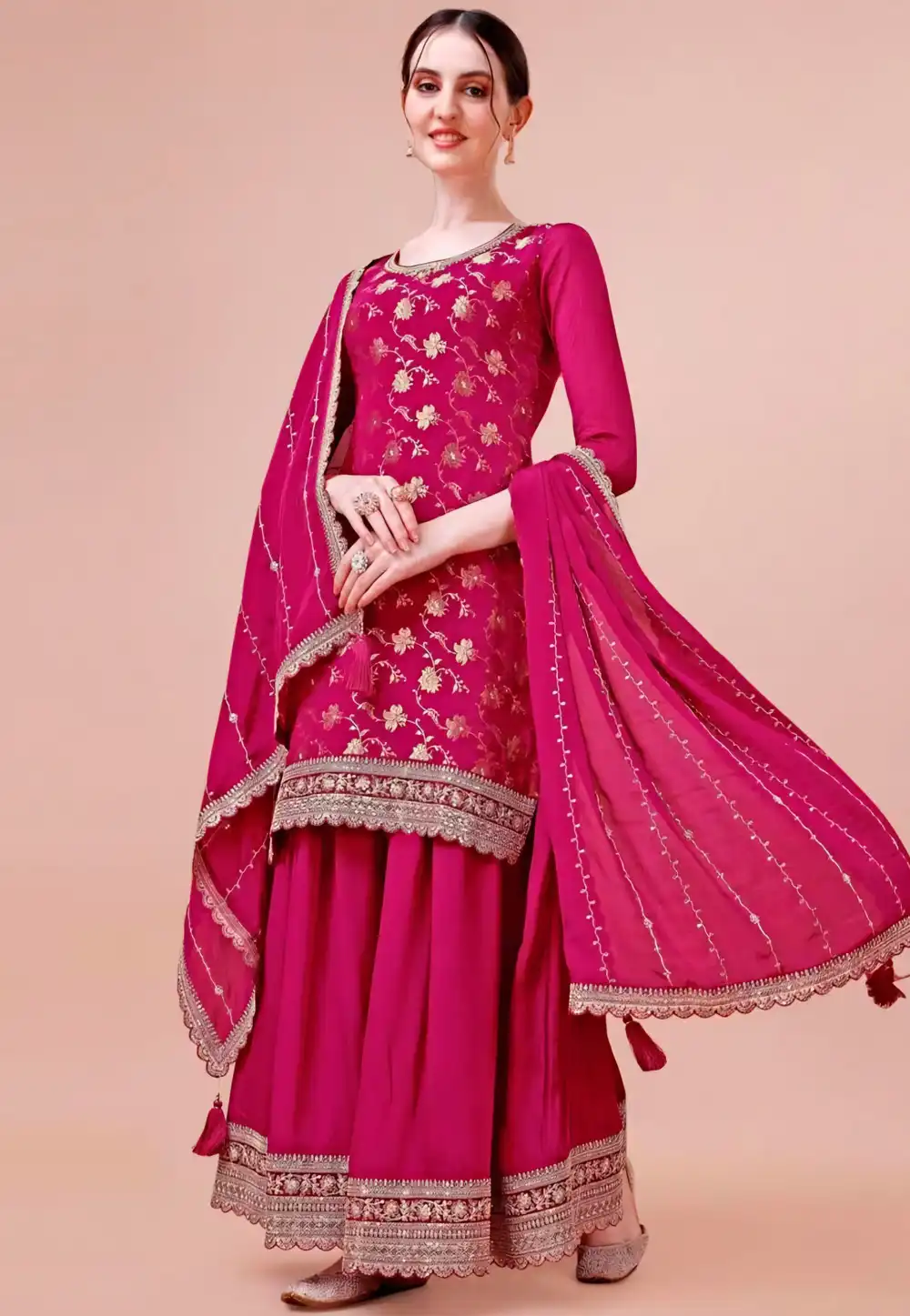 Magenta Viscose Sharara Suit 288395