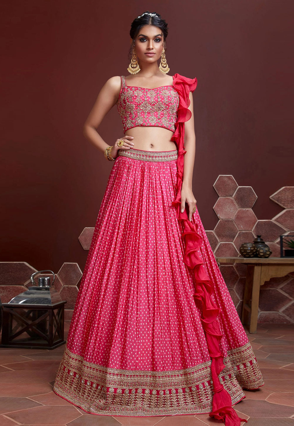 Magenta Chinon Silk Circular Lehenga Choli 242174