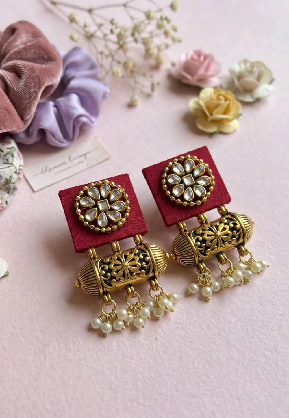 Maroon Alloy Earrings 332178
