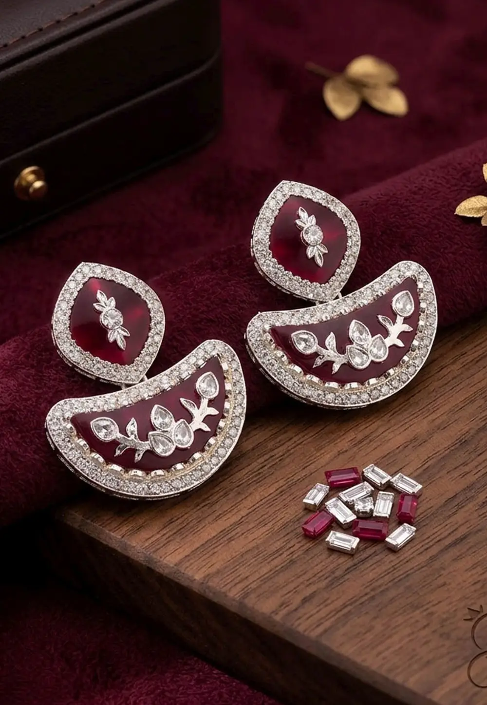 Maroon Alloy Earrings 336177