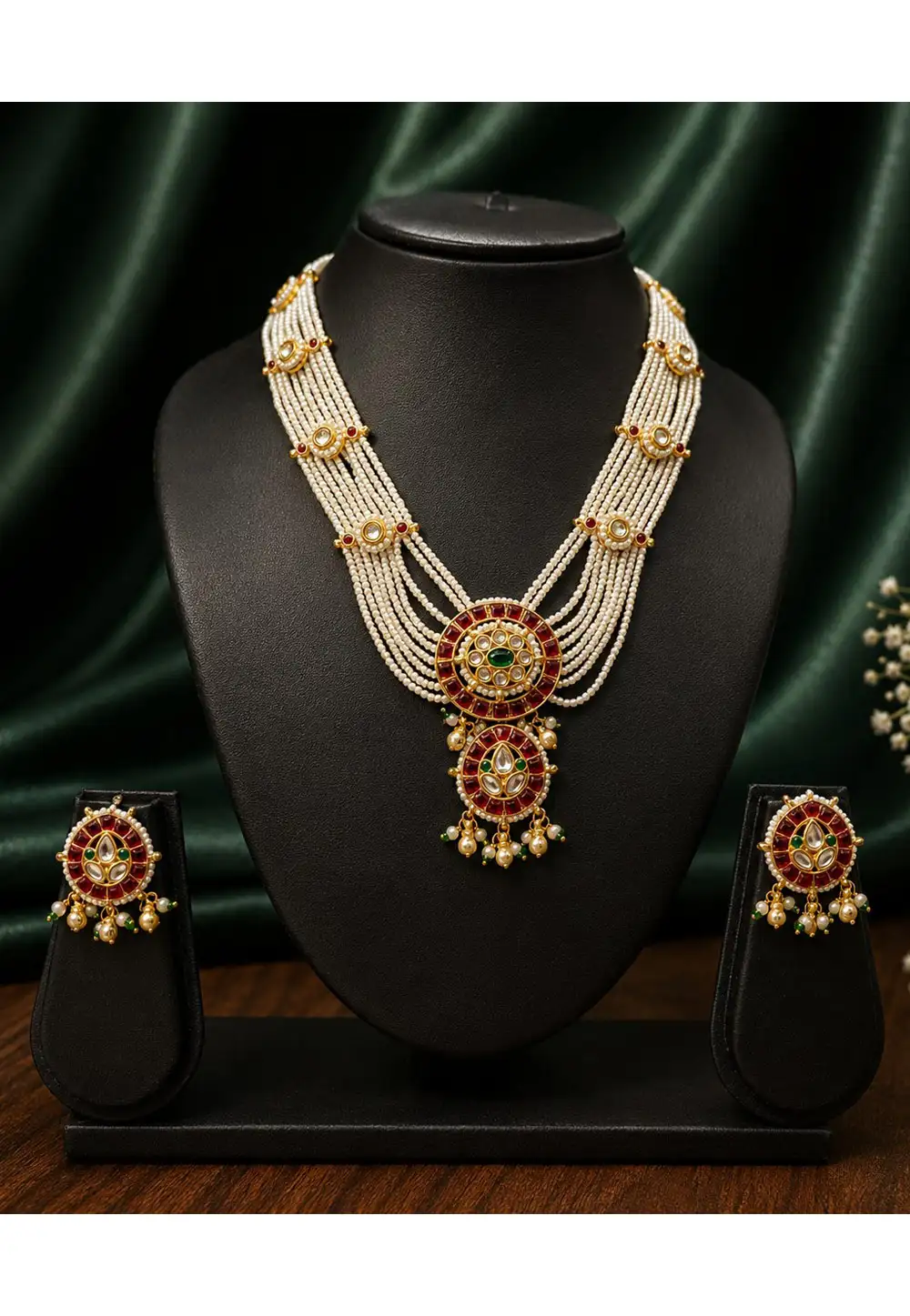 Maroon Alloy Necklace With Earrings 330757