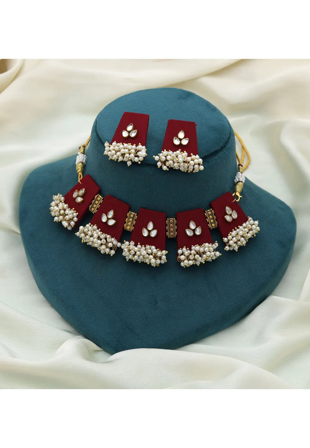 Maroon Alloy Necklace With Earrings 331663