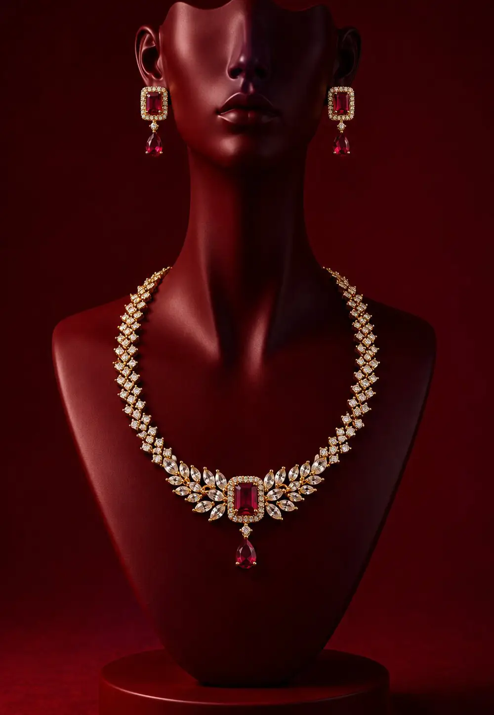 Maroon Alloy Necklace With Earrings 332531
