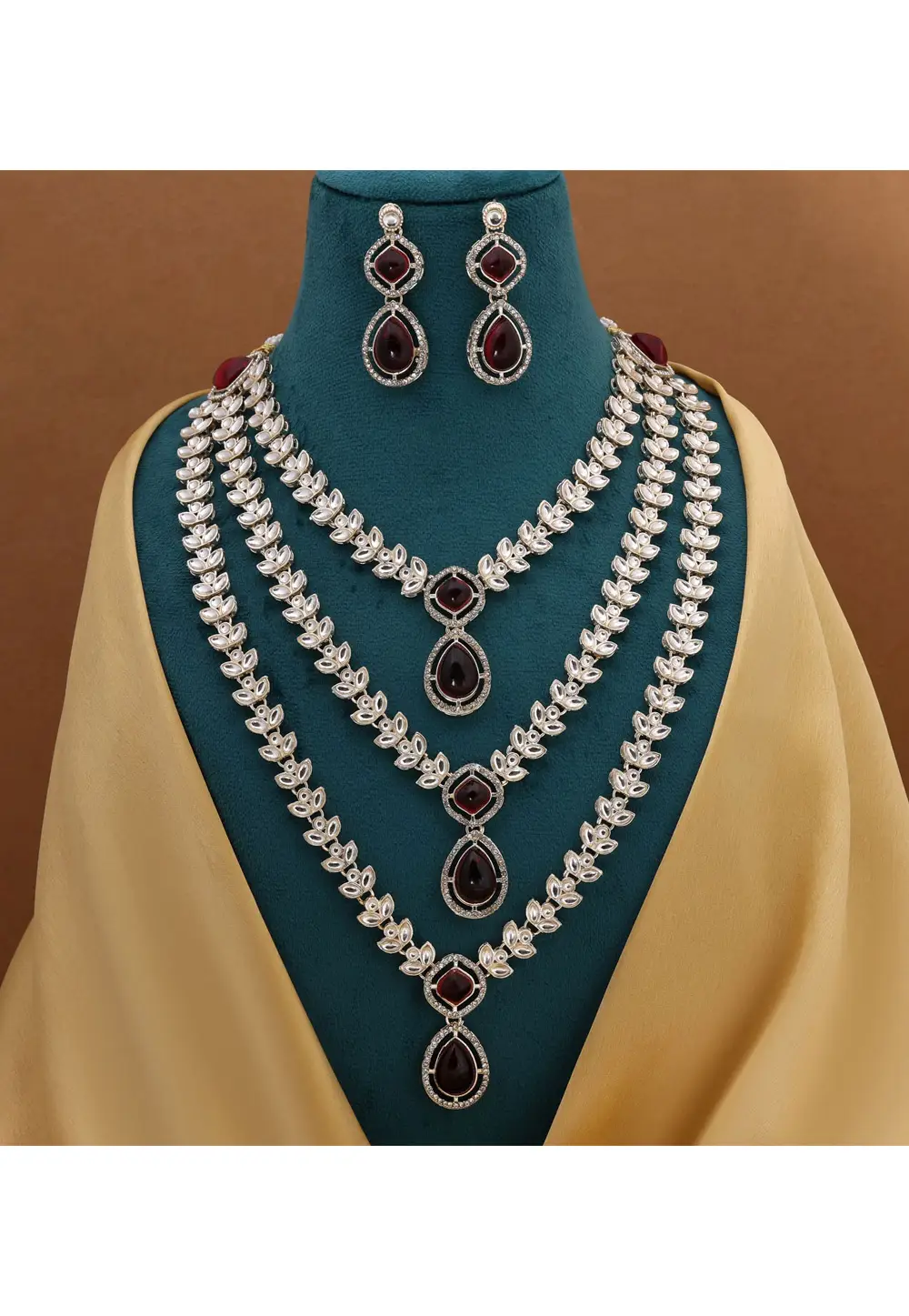 Maroon Alloy Necklace With Earrings 334081