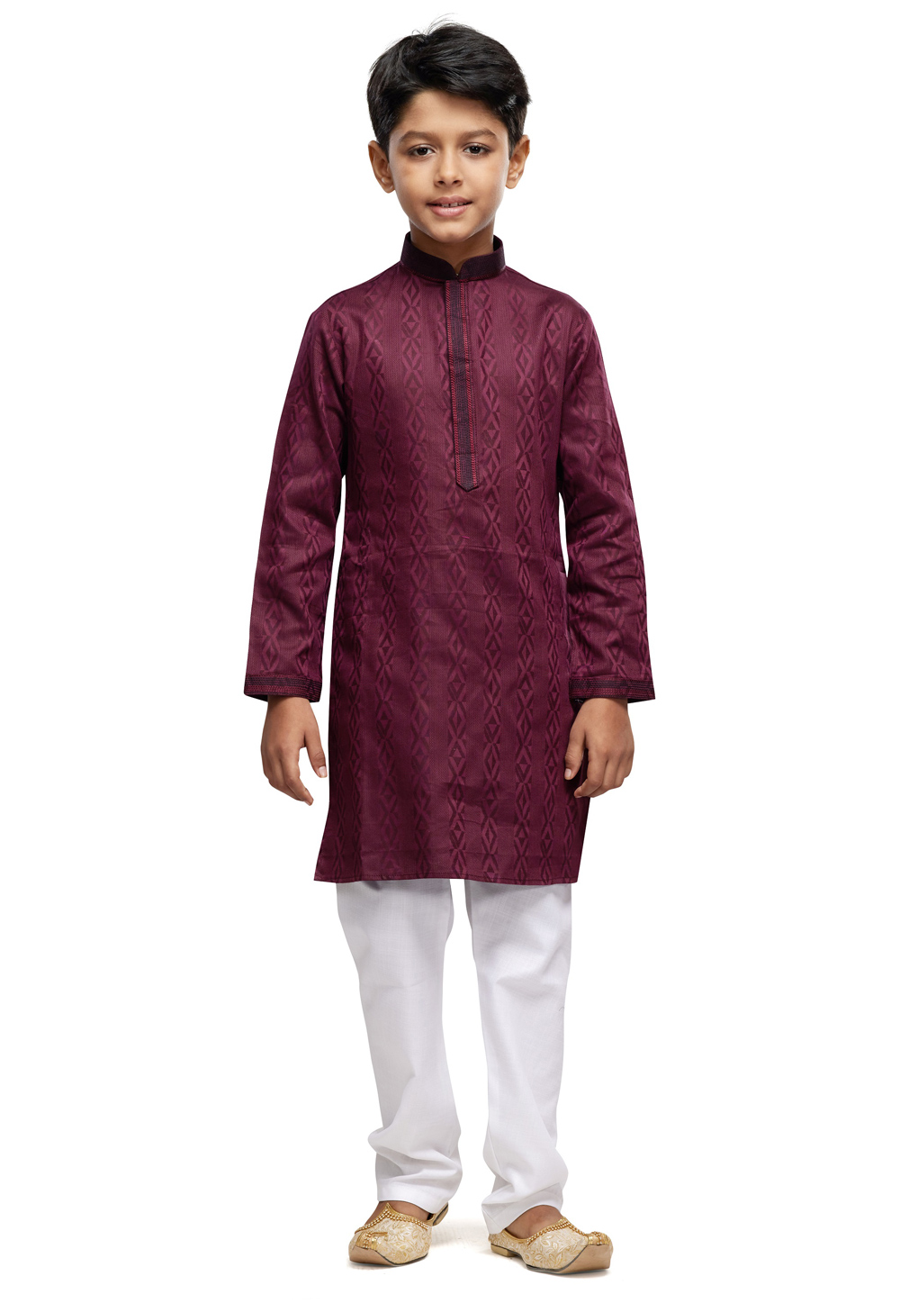 Maroon Art Silk Kids Kurta Pajama 280976