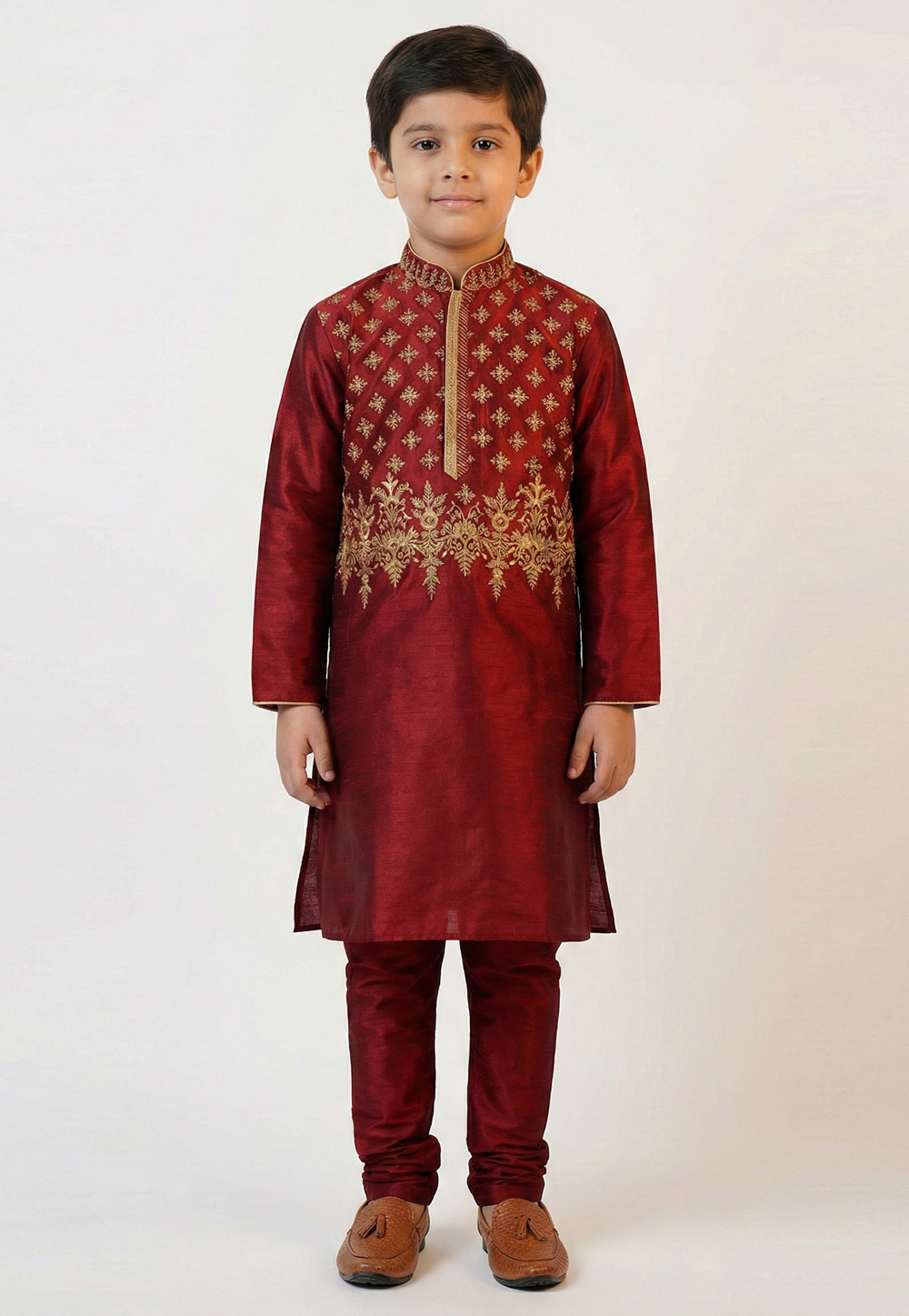 Maroon Art Silk Kids Kurta Pajama 324571