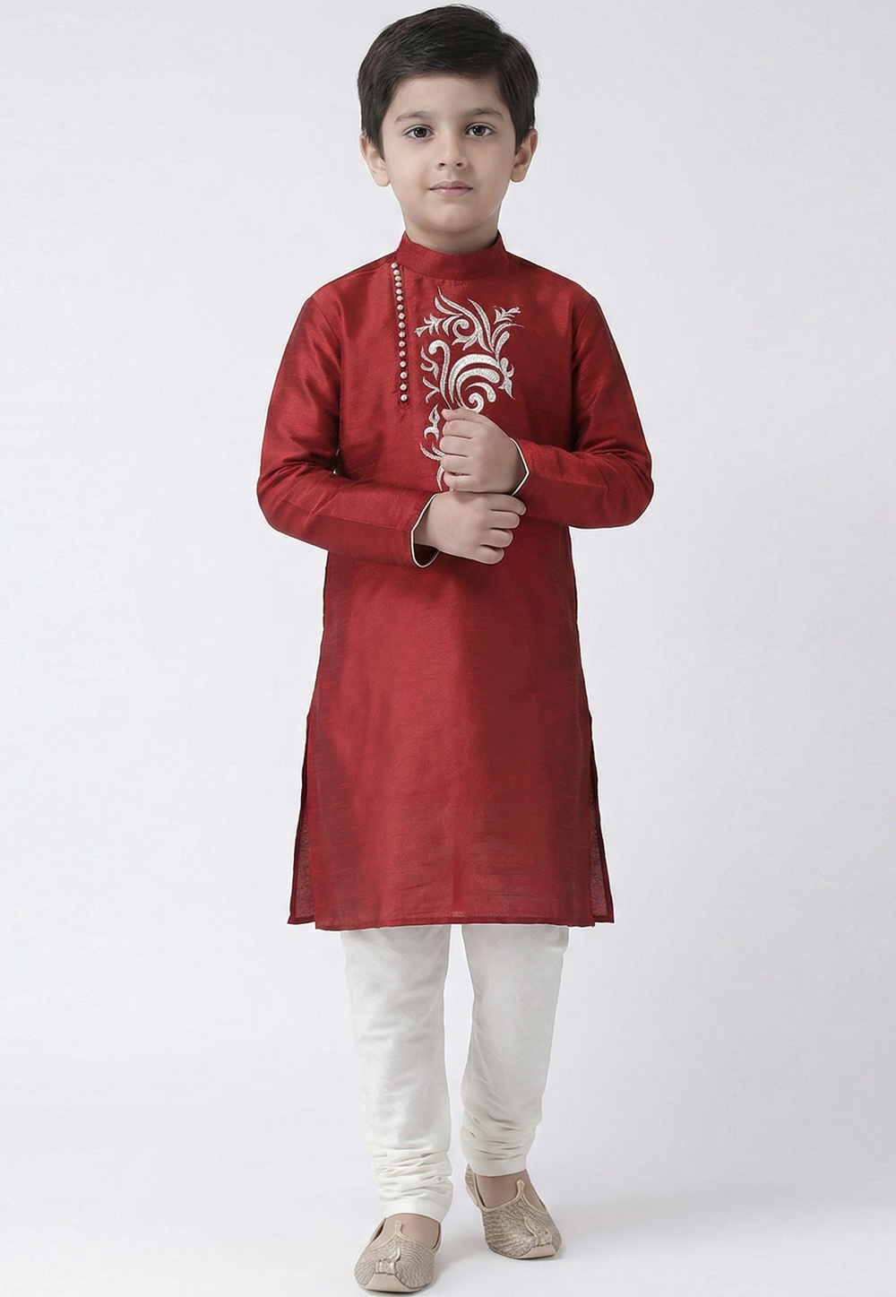 Maroon Art Silk Kids Kurta Pajama 324583