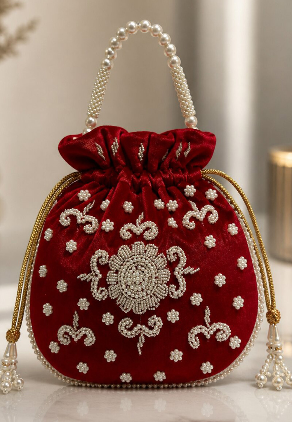 Maroon Art Silk Potli Bags 329290