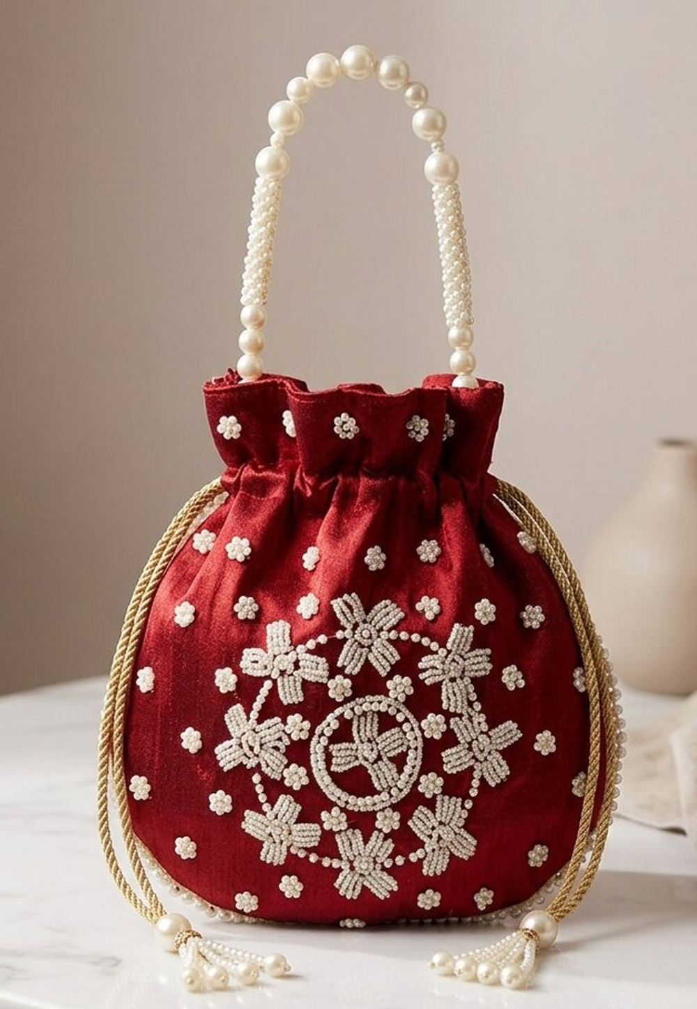 Maroon Art Silk Potli Bags 329297