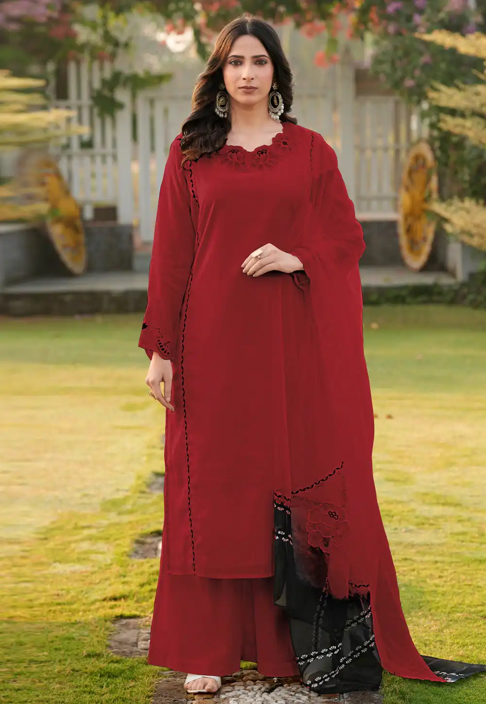 Maroon Art Silk Readymade Pakistani Suit 325045