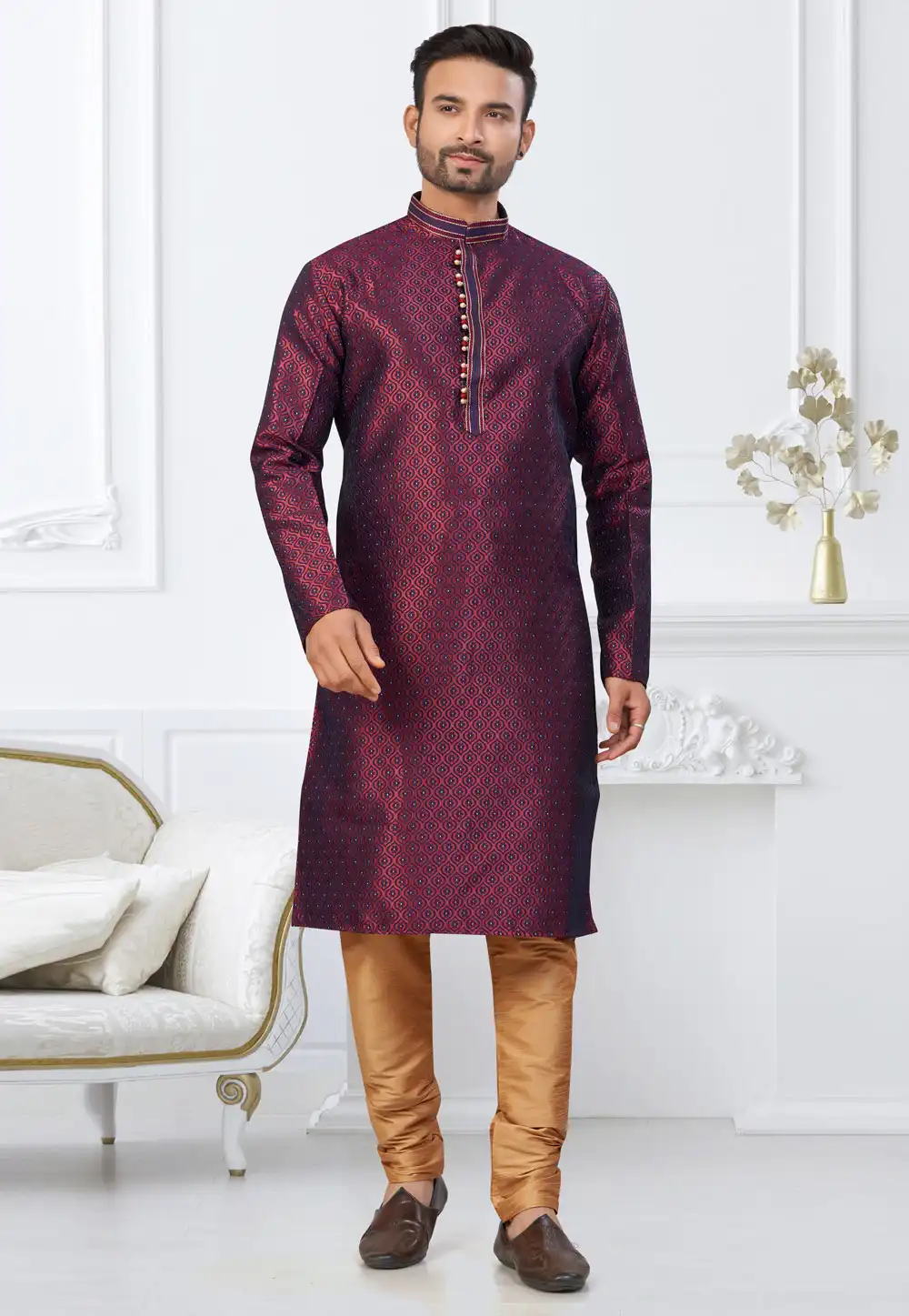 Maroon Banarasi Jacquard Kurta Pajama 317848