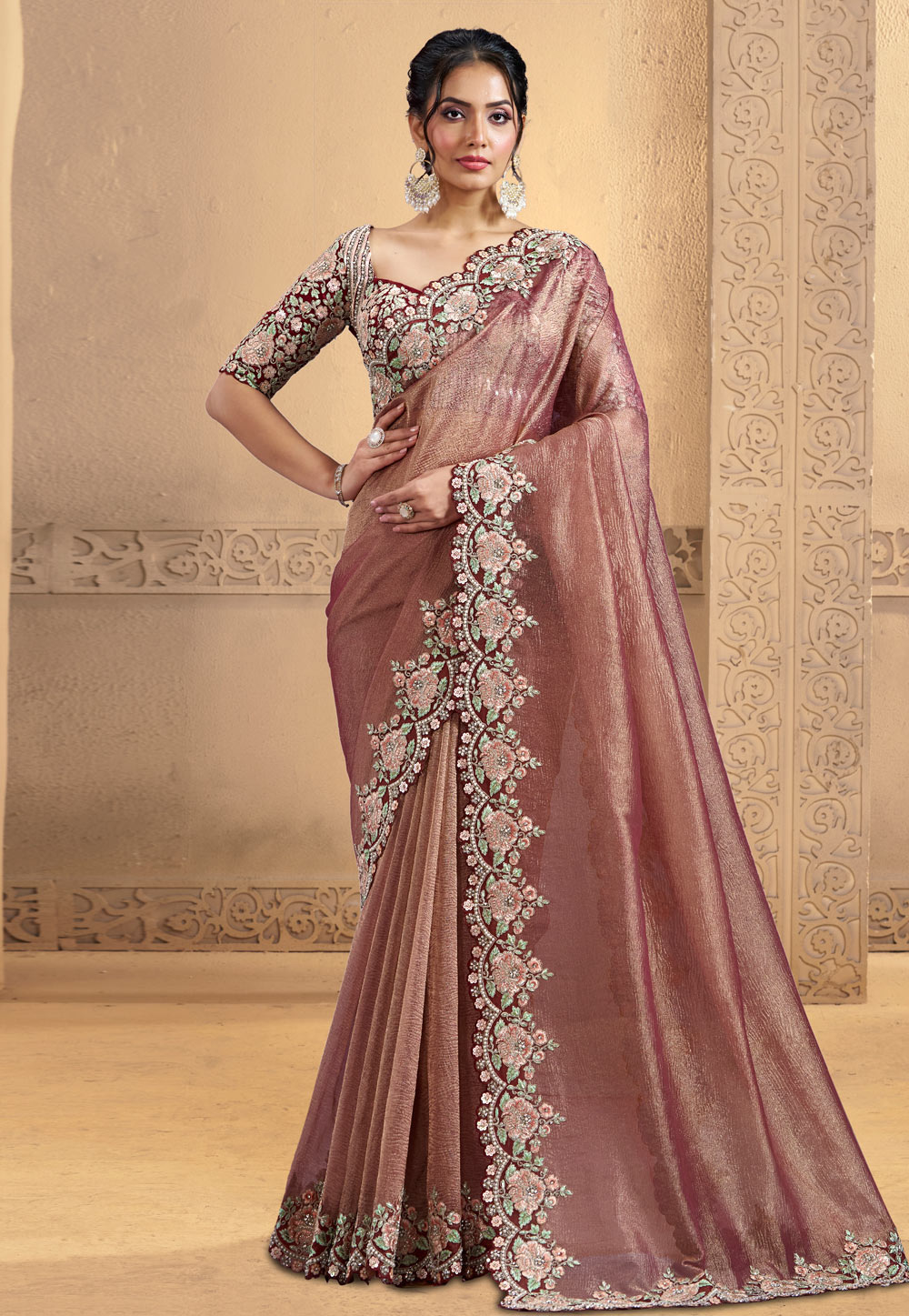 Maroon Banarasi Saree With Blouse 319164