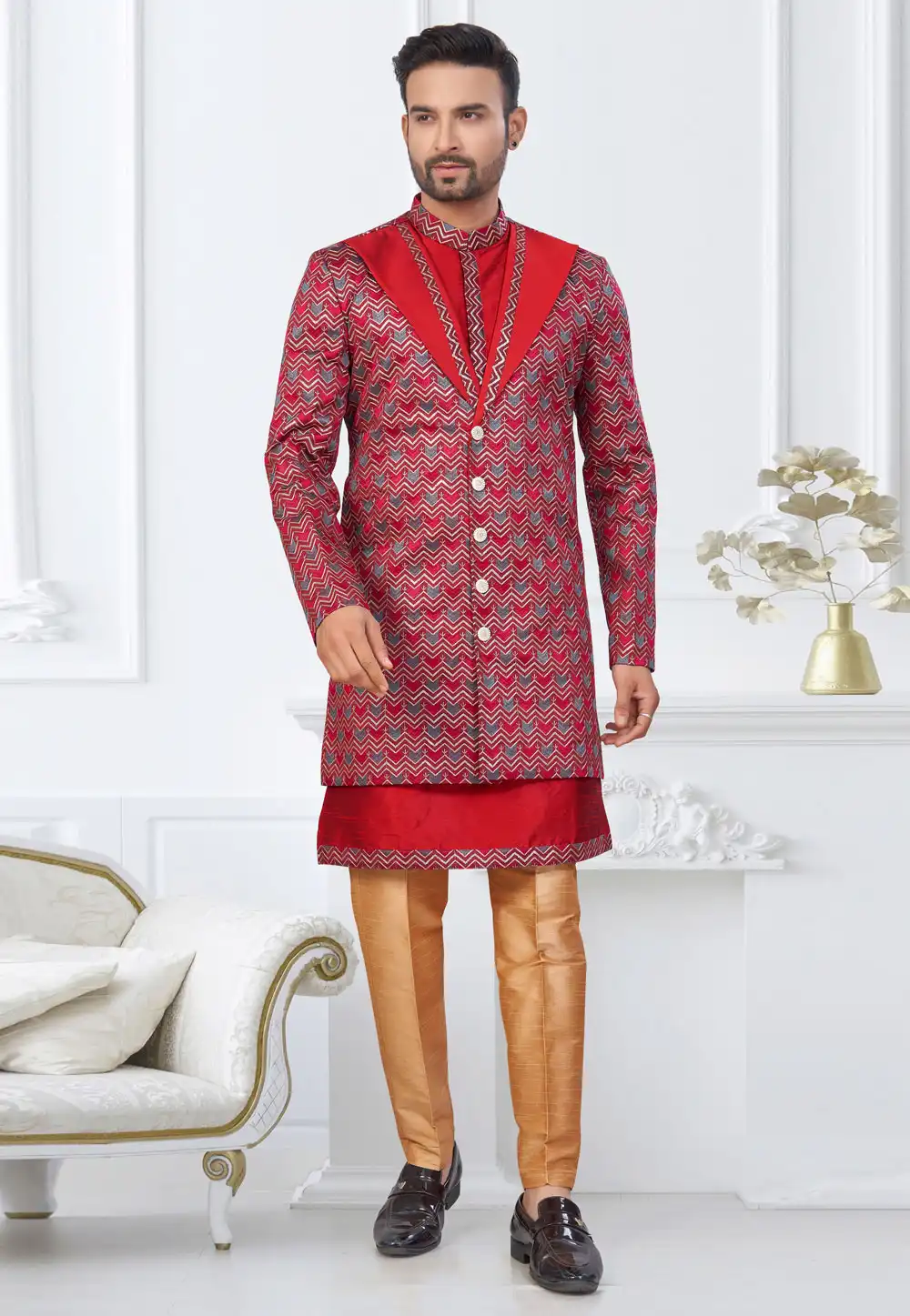 Maroon Banarasi Silk Indo Western Suit 322899