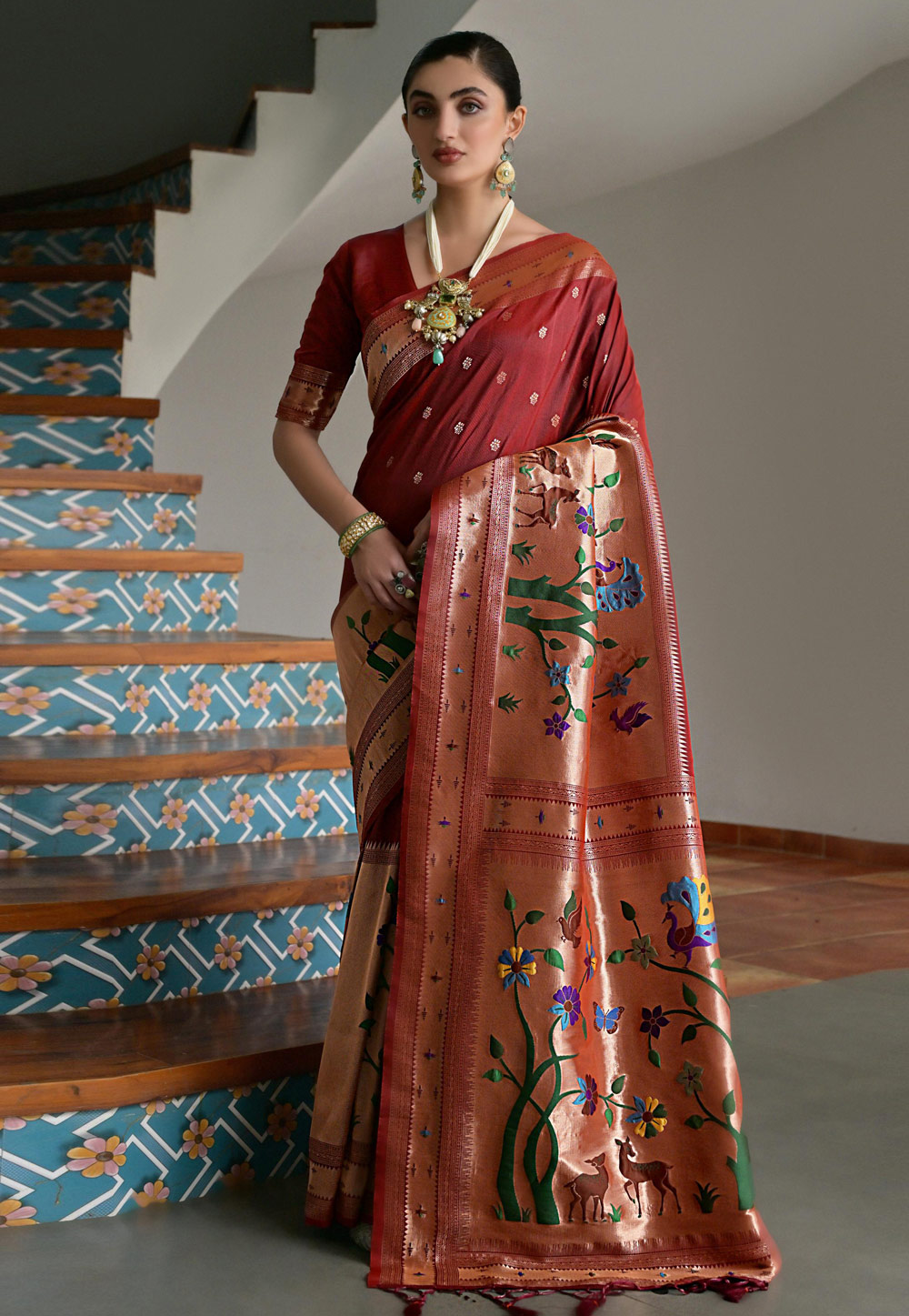 Maroon Banarasi Silk Paithani Saree 328770