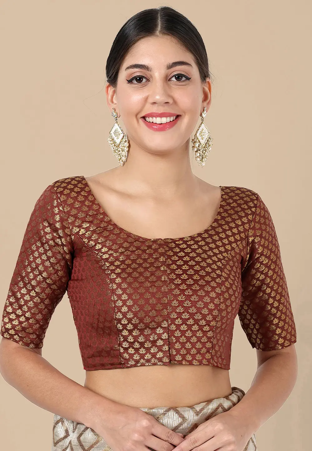 Maroon Banarasi Silk Readymade Blouse 333203