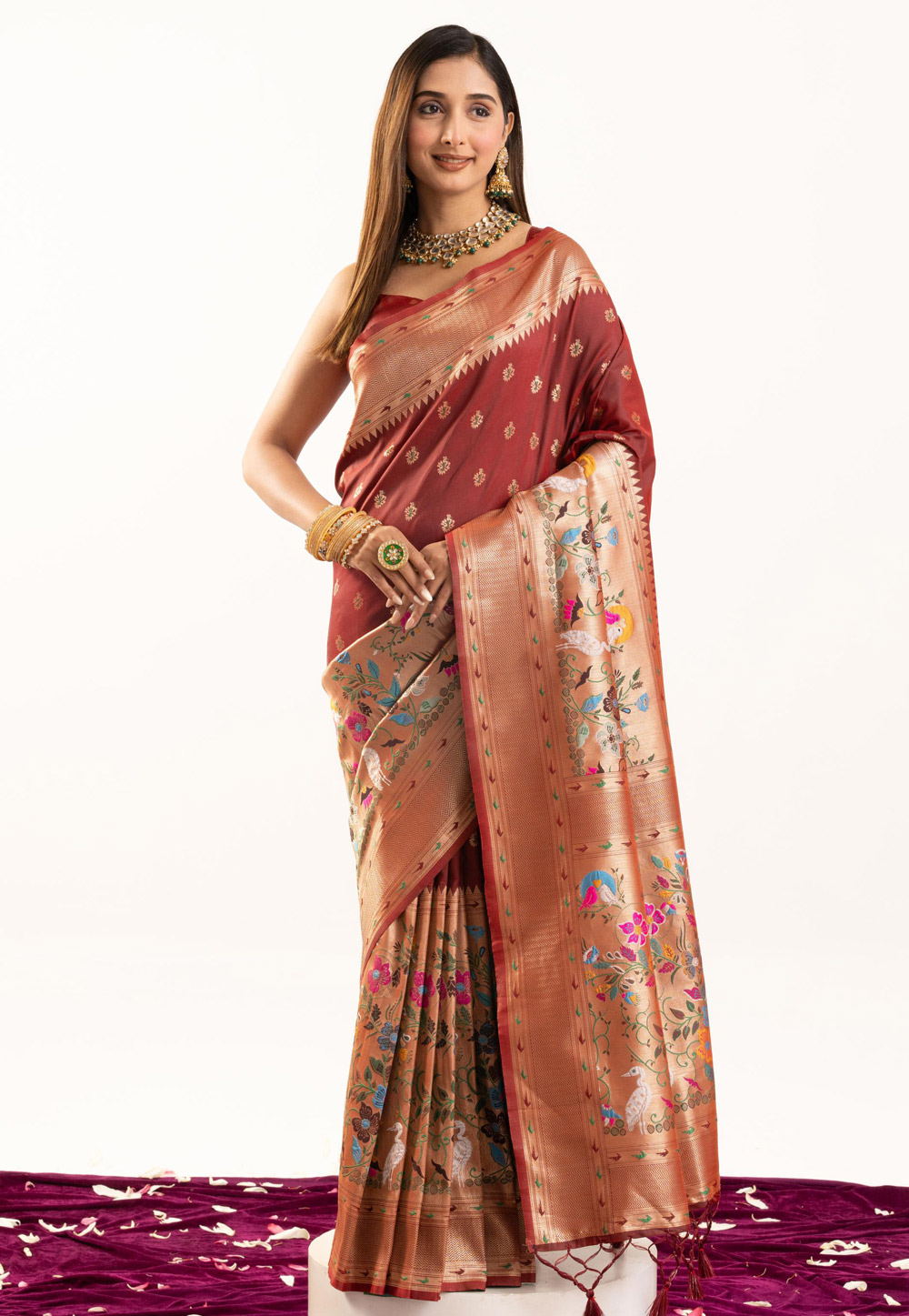 Maroon Banarasi Silk Saree With Blouse 326374