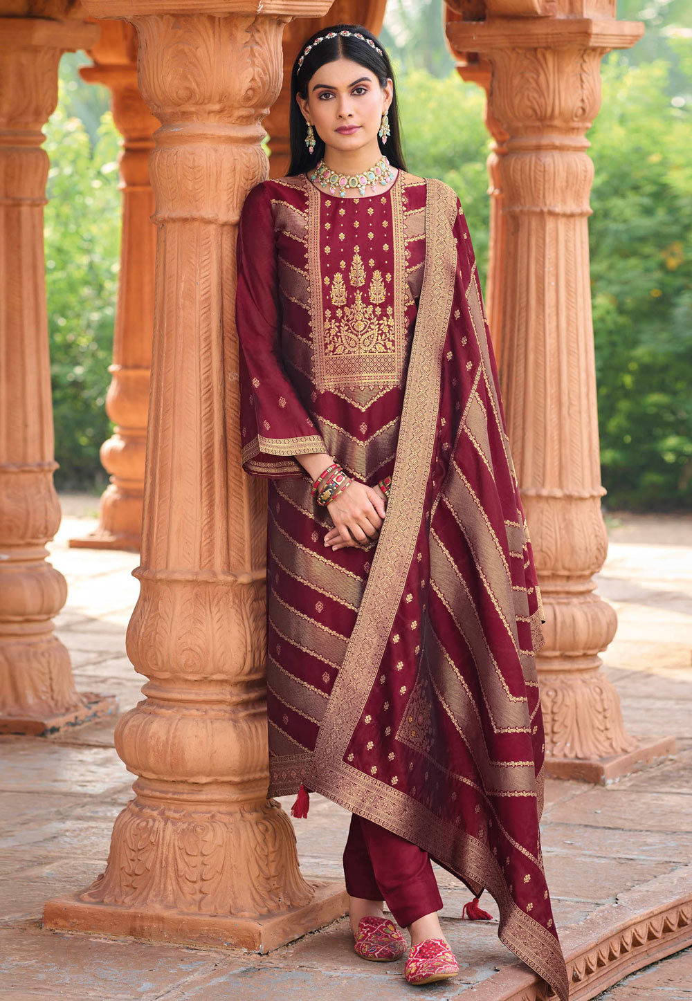 Maroon Banglori Silk Pant Style Suit 328923