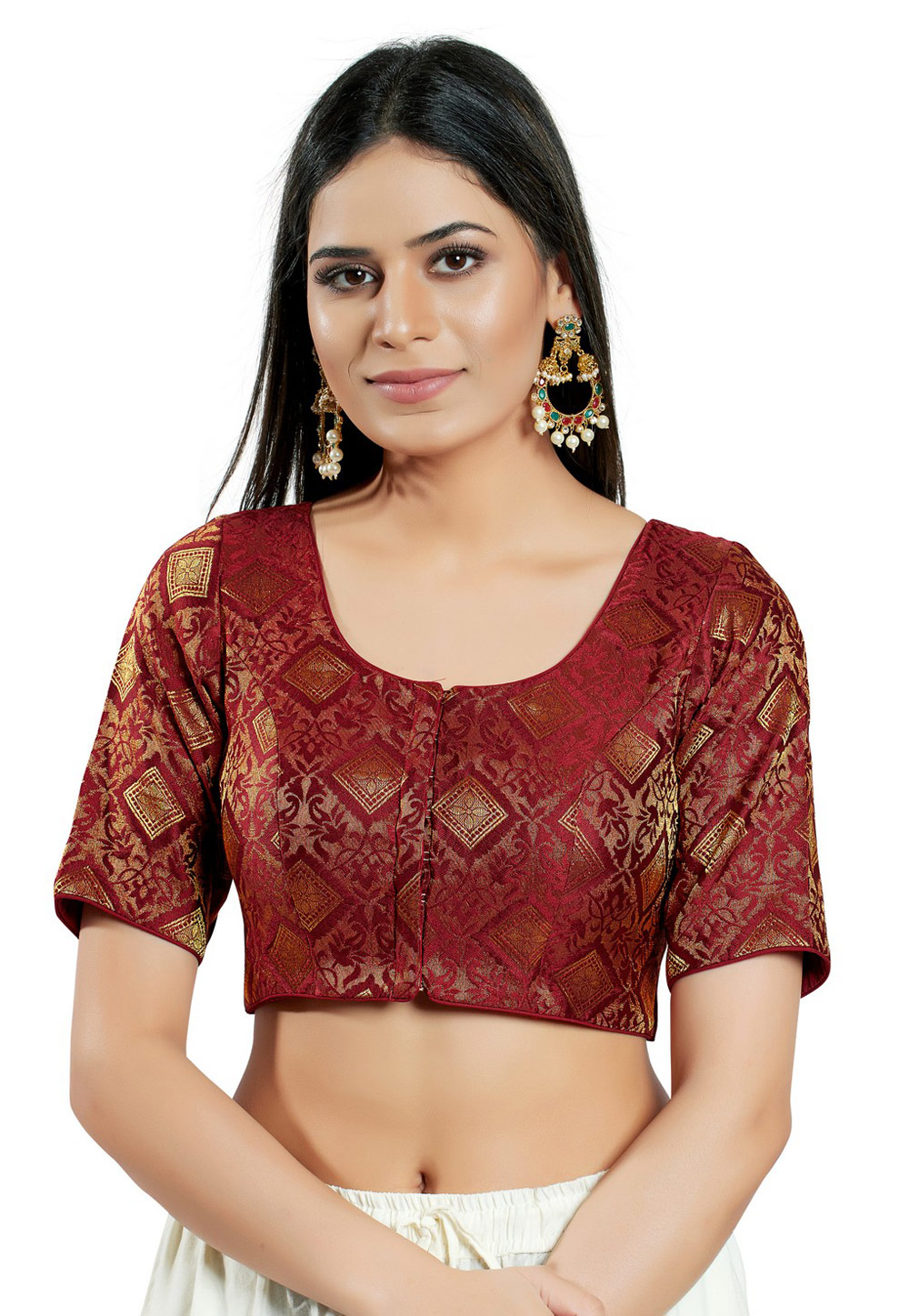 Maroon Brocade Readymade Blouse 278685