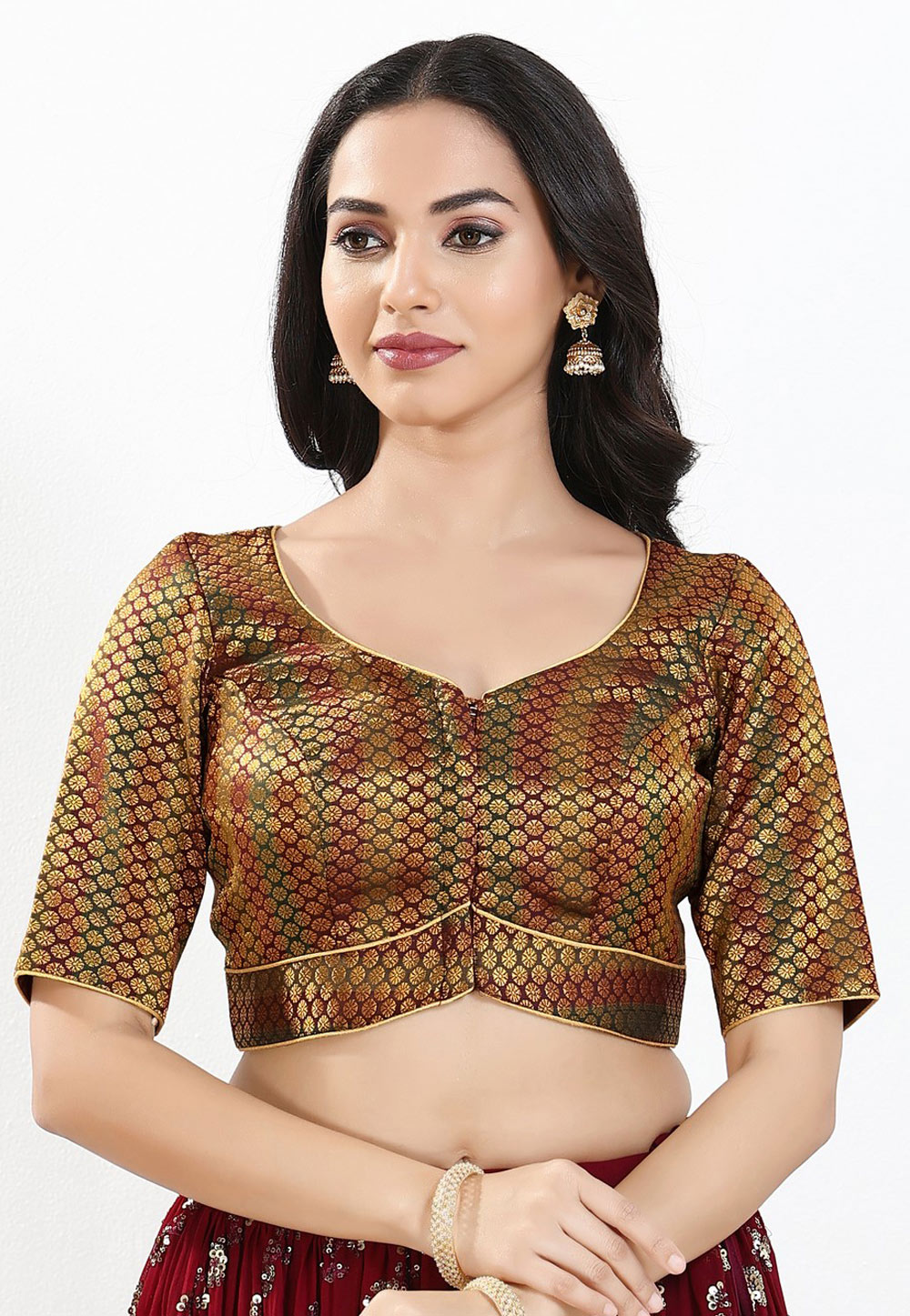 Maroon Brocade Readymade Blouse 324087