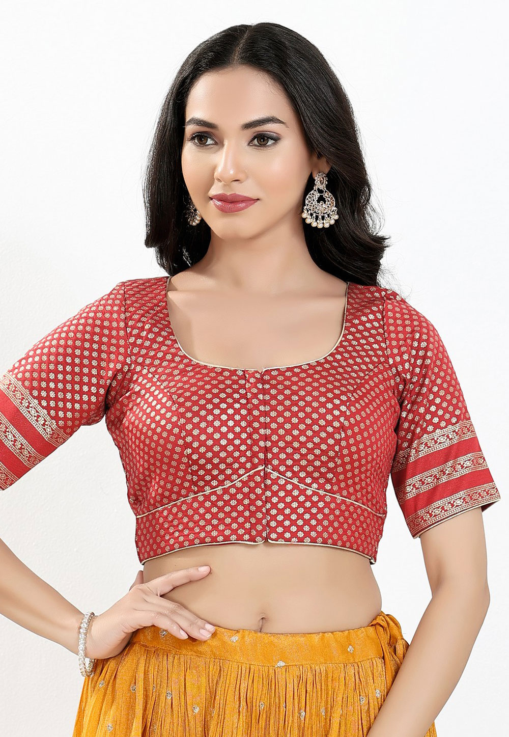 Maroon Brocade Readymade Blouse 324558