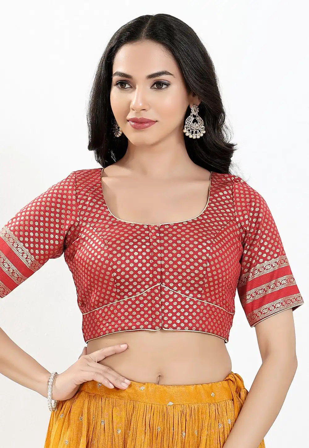 Maroon Brocade Readymade Blouse 324558