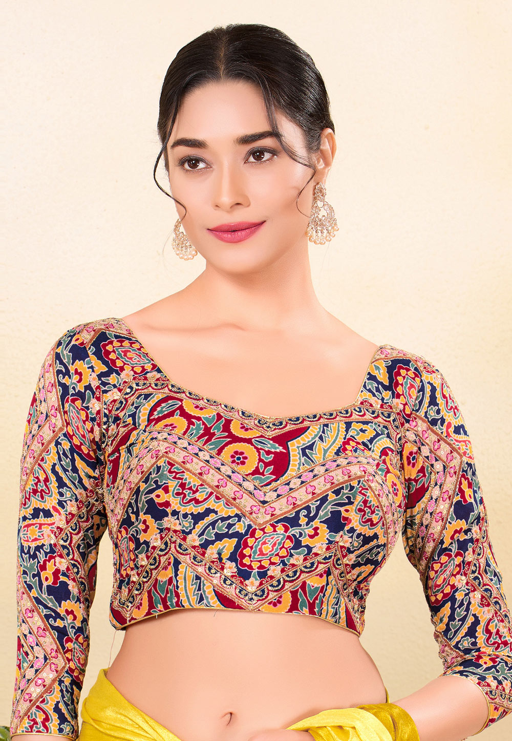 Maroon Brocade Readymade Blouse 325784
