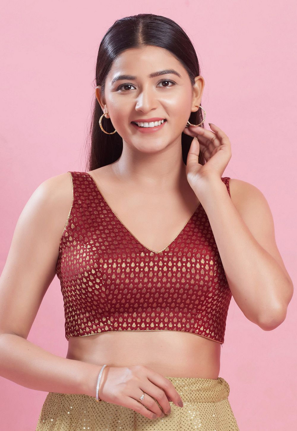 Maroon Brocade Readymade Blouse 325808